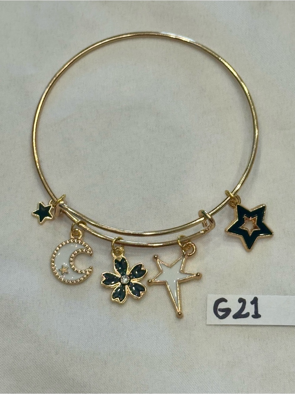 G21 Star Moon Black White Charm Bangle Bracelet